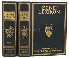 Zenei lexikon. A zenetörténet és zenetudomány enciklopédiája. I-II. köt. Szerk.: Szabolcsi Bence és Tóth Aladár. Számos képtáblával és szövegillusztrációval. Bp., 1930-1931, Győző Andor (Hungária Hírlapnyomda). Kiadói aranyozott egészvászon-kötés, jó állapotban, minimális kopással, szép állapotban