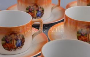 Zsolnay mitológiai jelenetes teás csészék aljjal. 6 db csésze, 11 db aljjal. Egy csésze sérült, több...