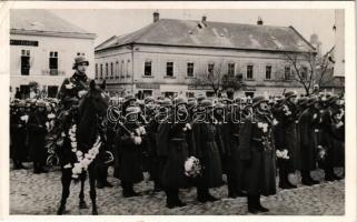 1938 Léva, Levice; bevonulás / entry of the Hungarian troops, shops + "1938 Léva visszatért" So. Stpl. (EK)