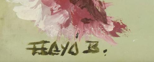 Fegyó Béla (1943-): Csendélet. Olaj, farost. Jelezve balra lent. Dekoratív, kissé sérült fakeretben....