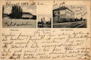 1905 Felvinc, Vintu de Sus, Unirea; Községháza, Római katolikus templom, Állami elemi iskola / town hall, Catholic church, school (Rb)