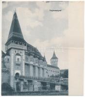 1913 Vajdahunyad, Hunedoara; vár. 2-részes kihajtható panorámalap / castle. 2-tiled folding panoramacard