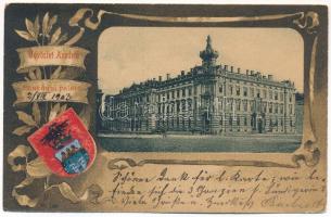 1903 Arad, Pénzügyi palota. Szecessziós címeres litho keret / financial palace. Art Nouveau, litho frame with coat of arms (EK)