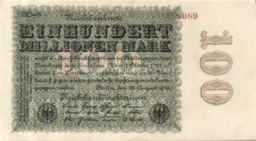 Német Birodalom / Weimari Köztársaság 1923. 100.000.000M (2x) cégnyomat "Sterne mit einer S dar...