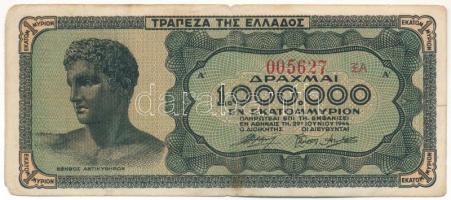 Görögország / Német megszállás 1944. 1.000.000Dr T:F,VG folt, kopott sarkok, kis szakadás Greece / German Occupation 1944. 1.000.000 Drachmai C:F ,VG spot, worn corners, small tear Krause P#127