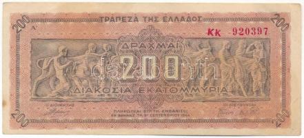 Görögország / Német megszállás 1944. 200.000.000Dr T:F folt, erős papír Greece / German Occupation 1944. 200.000.000 Drachmai C:F spot, sturdy paper Krause P#131