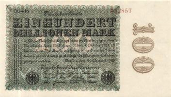 Német Birodalom / Weimari Köztársaság 1923. 100.000.000M (3x) cégnyomat "Sterne mit einer S dar...