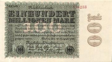 Német Birodalom / Weimari Köztársaság 1923. 100.000.000M (3x) cégnyomat "Sterne mit einer S dar...