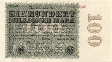 Német Birodalom / Weimari Köztársaság 1923. 100.000.000M (2x) cégnyomat "Sterne mit einer S dar...