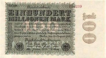 Német Birodalom / Weimari Köztársaság 1923. 100.000.000M (4x) cégnyomat "Sterne mit einer S dar...