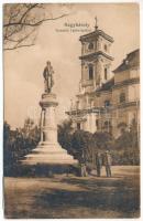 1916 Nagykároly, Carei; Kossuth Lajos szobor. Vasúti levelezőlapárusítás 15. / statue, monument (ázott / wet damage)