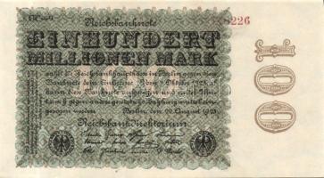 Német Birodalom / Weimari Köztársaság 1923. 100.000.000M (5x) cégnyomat "Sterne mit einer S dar...