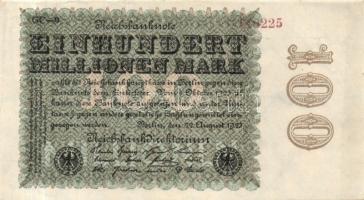 Német Birodalom / Weimari Köztársaság 1923. 100.000.000M (5x) cégnyomat "Sterne mit einer S dar...