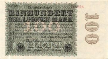 Német Birodalom / Weimari Köztársaság 1923. 100.000.000M (5x) cégnyomat "Sterne mit einer S dar...