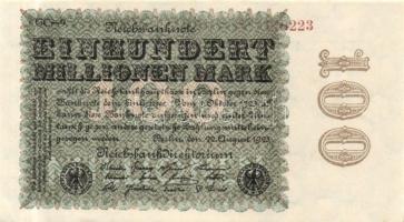 Német Birodalom / Weimari Köztársaság 1923. 100.000.000M (5x) cégnyomat "Sterne mit einer S dar...