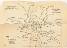 1949 BSzKRT Nagy-Budapest autóbuszhálozata, Bp., Szikra-ny., a hátoldalán propaganda köszöntővel a felszabadulás napja (április 4.) alkalmából, szakadt, 20x29 cm. Nagy-Budapest, hivatalosan 1950. január 1. jön létre. A BSZKRT megszűnik 1949. szeptember 30.-ával.