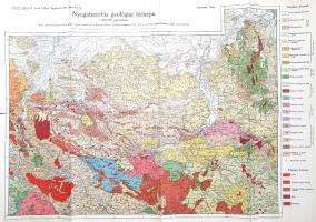 [Térkép] Nyugatszerbia geológiai térképe. Néhai idősb Lóczy Lajos és ifjabb Lóczy Lajos 1917-1918. évi felvételei alapján készítette ifjabb Lóczy Lajos. Mértéke: 1 : 200,000. Budapest, 1920. Klösz György és Fia Térképészeti Műintézete. Színes térkép, mérete: 490x640 mm egy 540x760 mm méretű térképlapon. Az első világháború idején, a Magyar Tudományos Akadémia és a Földtani Intézet megbízásából, Károlyi Lajosné Széchenyi Hanna támogatásával egy népesebb kutatócsapat indult a délszláv régió közép-balkáni vidékének geológiai felmérésére. Az 1917-1919-ben lezajlott expedíció a Belgrádtól délnyugatra elhelyezkedő térség földtani térképezését célozta. A döntően hegyvidéki területen ma Bosznia-Hercegovina legkeletibb és Szerbia legnyugatabbi részei osztoznak, határukat ma a rendkívüli kanyarokat leíró Drina folyó jelöli ki. Térképünk északi határát a Bileljina-Szabács-Belgrád vonal jelenti (Bijeljina bosnyák területen áll), nyugati határán bosnyák városok sorakoznak: Bijeljina, Janja, Zvornik a Drina folyóvölgyében, majd a déli hegyek közt Nova Kaszaba és Srebrenica. Térképünk déli határán a Drina beszögellésétől a közép-szerbiai Gornji Milanovacig terjedő hegyvidék, keleti határán pedig Gronji Milanovactól Belgrádig húzódó vonal. Színkódolt geológiai térképünkön hegy- és vízrajzi, közlekedés- és településhálózati részletek, a színes jelmagyarázat jobb oldalon. Példányunk bal szélén, a középső hajtás mentén apró szakadásnyom. Térképünk megjelent a Földtani Szemle I. kötetének 1. füzetében. Jó állapotú lap, hajtogatva.