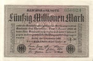 Német Birodalom / Weimari Köztársaság 1923. 50.000.000M (2x) fehér papíron, Hakensterne vízjellel T:I-