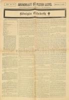 1898 Abendblatt des Pester Lloyd német nyelvű lap 1898. szeptember 14-i száma, benne Erzsébet királyné (Sisi) halálával és temetésével kapcsolatos részletes beszámolóval, kis sarokhiánnyal, 4 p.