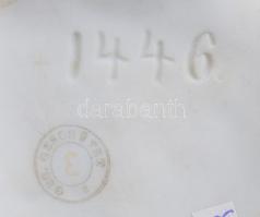 Szecessziós német biszkvit porcelán váza, női alakkal és puttó figurával díszítve, jelzett, restaurá...