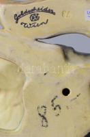 Mázas fajansz kutya figura, alján Goldscheider jelzéssel, m: 27,5 cm