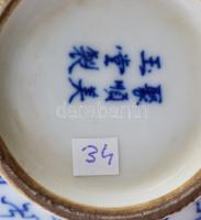 Antik kínai füstölőedény, cca 19.sz., jelzett, restaurált, d: 9,5 cm