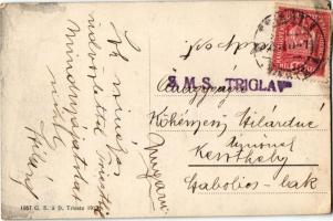 1917 Trieste, Trieszt; Tramvay Comunale, P. C. Goldoni S. Sabba / tram, church + "SMS TRIGLAV&q...