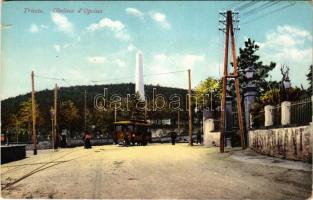 1910 Trieste, Trieszt; Obelisco d'Opcina / tram, obelisk (tear)