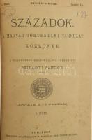 1898 Századok. A Magyar Történelmi Társulat közlönye. Szerk.: Szilágyi Sándor. XXXII. évf. 1-10. füzet. + A Magyar Történelmi Társulat névkönyve MDCCCXCVIII. Teljes. Bp., Athenaeum, 576 + 80 + 577-864 p.+VII+865-964 p. Átkötött modern félvászon-kötésben, volt könyvtári példány. Körbevágva.