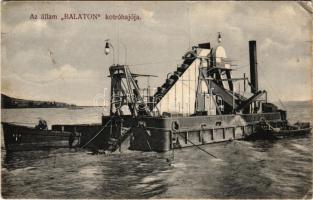 1911 Balaton, Az állam "Balaton" (később FK 110) gőzüzemű vedersoros nyomókotró kotróhajója. Id. Weinwurm Antal kiadása / Hungarian dredge (EB)