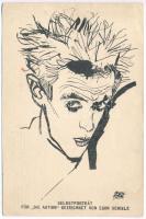 Selbstporträt für "Die Aktion" gezeichnet von Egon Schiele / Self-Portrait by Egon Schiele. Verlag Die Aktion Berlin-Wilmersdorf (EB)