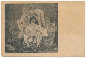 1922 Egon Schiele - Kauerndes Menschenpaar (Die Familie) 1918. (Ölgemalde). Verlag der Buchhandlung Richard Lány, Wien. Lichtdruck v. Max Jaffé (EM)