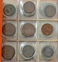 Vegyes 121db-os érme tétel kisalakú berakókba rendezve, közte 12 darab magyar emlékkiadás az 1980-as...