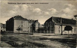 1917 Törökbecse, Újbecse, Novi Becej; Állami polgári iskola udvari része a tornateremmel. Jovanovits Giga kiadása / school, courtyard with the gym building (ragasztónyom / glue marks)