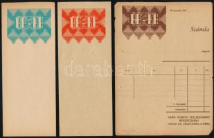 BE-KE Báró Kemény Boldizsárné Békéscsabai Kekszgyára, számolócédulák, 2 db: zöld és piros színváltozat, valamint kitöltetlen számla (15x11 cm.)