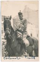 1938 Munkács, Mukacheve, Mukacevo; a bevonulásban résztvevő 1. lovasdandár parancsnoka az ünnepségen / entry of the Hungarian troops, commander of the 1st Cavalry Brigade. Lecker műterem photo (fl)