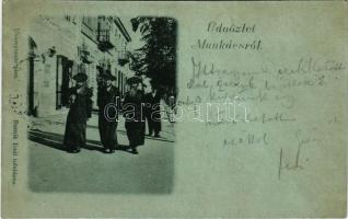 1899 (Vorläufer) Üdvözlet Munkácsról. Zsidó férfiak, Judaika. Bertsik Emil kiadása / Greetings from Mukachevo. Jewish men, Judaica (r)