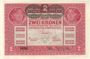 1917. 2K (3x) fekete "Deutschösterreich" fny.-sal, egyugrású sorszámokkal T:I,I-