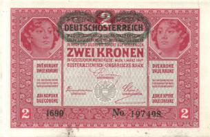 1917. 2K (2x) fekete "Deutschösterreich" fny.-sal, közeli sorszámokkal T:I