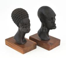 2 db afrikai faragott fej szobor. 18 cm