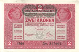 1917. 2K (3x) fekete "Deutschösterreich" fny.-sal, két darabon erős nyomdai festéknyomokka...