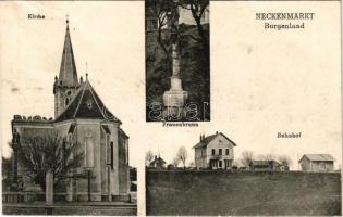 1929 Sopronnyék, Nyék, Neckenmarkt; Kirche, Frauenbrunn, Bahnhof / templom, vasútállomás / church, railway station (Rb)