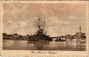 1913 Osztrák-magyar hadihajó Rovinj kikötőjében / Austro-Hungarian Navy K.u.K. Kriegsmarine battleship in the port of Rovigno. N. Daveggia (fl)