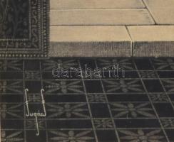 Sugár János (?-?, működött a XX. sz. első felében): Aranykalitka, 1934. Tollrajz, papír, jelzett, há...