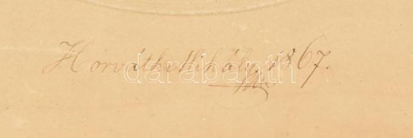 1867 Horváth Mihály (1809-1878) történész portréja saját kezű aláírásával, hátoldalon feliratozva, p...