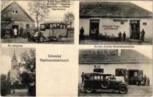 1927 Tápiószentmárton, Weisz Imre rőfös és rövidárukereskedése, nagykátai autóbusz végállomás, Hangya fogyasztási szövetkezet üzlete, Evangélikus templom, Kovács András fűszerkeskedése, automobil. Szilágyi Arthur műterméből (felületi sérülés / surface damage)