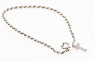 Ezüst(Ag) walles karkötő kereszt függővel, jelzett, h: 18 cm, nettó: 3,3 g