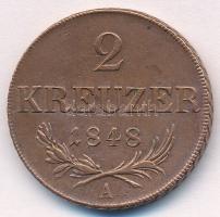 Ausztria 1848A 2kr Cu T:XF tisztítva Austria 1848A 2 Kreuzer Cu C:XF cleaned Krause KM#2188