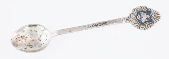 Ezüst(Ag) "Beograd" zománcos, címeres díszkanál, jelzett, h: 10,5 cm, bruttó: 14,7 g
