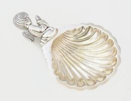 Ezüst(Ag) ékszertartó kagyló plasztikus angyal nyéllel, jelzett, 12,5×7,5 cm, nettó: 40 g